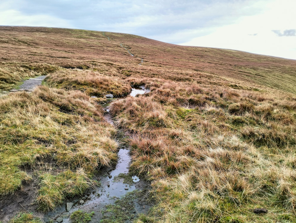 Path from the cliff tops to the water reservoir in the Black Mountains Wales